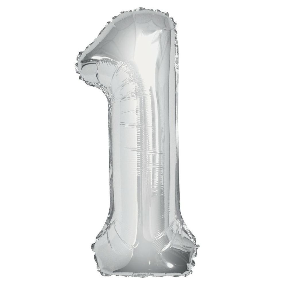 NUMBER 1 one Silver Foil 16" Balloon Party Birthday Date NWT